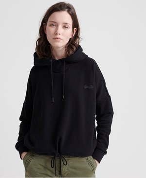 Superdry Orange Label Elite Crop Loopback Női Kapucnis Pulóver Fekete | WBCZU2145